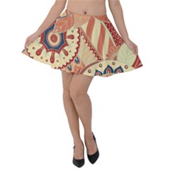 Pop Art Paisley Flowers Ornaments Multicolored 4 Background Solid Dark Red Velvet Skater Skirt by EDDArt