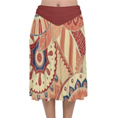 Pop Art Paisley Flowers Ornaments Multicolored 4 Background Solid Dark Red Velvet Flared Midi Skirt by EDDArt