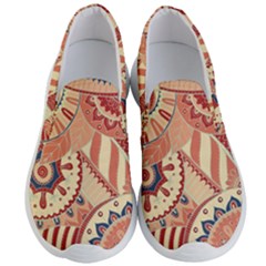 Pop Art Paisley Flowers Ornaments Multicolored 4 Background Solid Dark Red Men s Lightweight Slip Ons by EDDArt