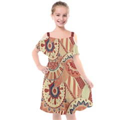 Pop Art Paisley Flowers Ornaments Multicolored 4 Background Solid Dark Red Kids  Cut Out Shoulders Chiffon Dress by EDDArt