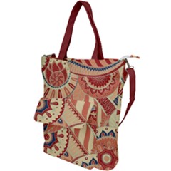 Pop Art Paisley Flowers Ornaments Multicolored 4 Background Solid Dark Red Shoulder Tote Bag by EDDArt