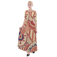 Pop Art Paisley Flowers Ornaments Multicolored 4 Background Solid Dark Red Half Sleeves Maxi Dress