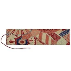 Pop Art Paisley Flowers Ornaments Multicolored 4 Background Solid Dark Red Roll Up Canvas Pencil Holder (l)