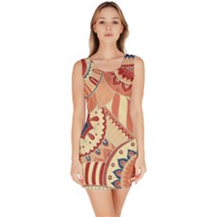 Pop Art Paisley Flowers Ornaments Multicolored 4 Background Solid Dark Red Bodycon Dress