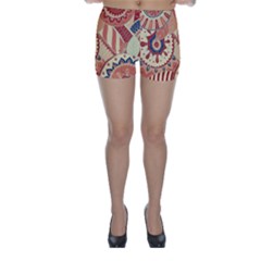 Pop Art Paisley Flowers Ornaments Multicolored 4 Background Solid Dark Red Skinny Shorts