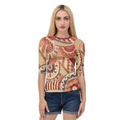 Pop Art Paisley Flowers Ornaments Multicolored 4 Background Solid Dark Red Quarter Sleeve Raglan Tee