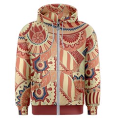 Pop Art Paisley Flowers Ornaments Multicolored 4 Background Solid Dark Red Men s Zipper Hoodie