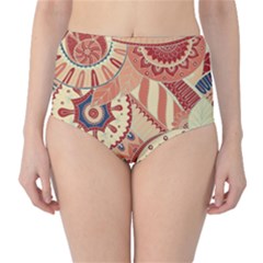 Pop Art Paisley Flowers Ornaments Multicolored 4 Background Solid Dark Red Classic High-waist Bikini Bottoms