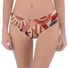 Pop Art Paisley Flowers Ornaments Multicolored 4 Background Solid Dark Red Reversible Classic Bikini Bottoms