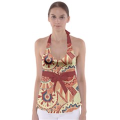 Pop Art Paisley Flowers Ornaments Multicolored 4 Background Solid Dark Red Babydoll Tankini Top