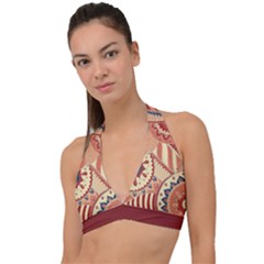 Pop Art Paisley Flowers Ornaments Multicolored 4 Background Solid Dark Red Halter Plunge Bikini Top