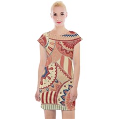 Pop Art Paisley Flowers Ornaments Multicolored 4 Background Solid Dark Red Cap Sleeve Bodycon Dress