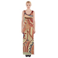 Pop Art Paisley Flowers Ornaments Multicolored 4 Background Solid Dark Red Thigh Split Maxi Dress