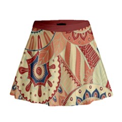 Pop Art Paisley Flowers Ornaments Multicolored 4 Background Solid Dark Red Mini Flare Skirt