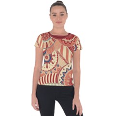 Pop Art Paisley Flowers Ornaments Multicolored 4 Background Solid Dark Red Short Sleeve Sports Top 