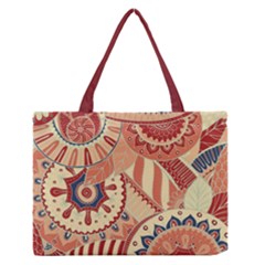 Pop Art Paisley Flowers Ornaments Multicolored 4 Background Solid Dark Red Zipper Medium Tote Bag by EDDArt