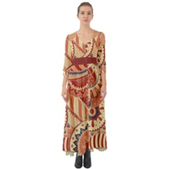 Pop Art Paisley Flowers Ornaments Multicolored 4 Background Solid Dark Red Button Up Boho Maxi Dress