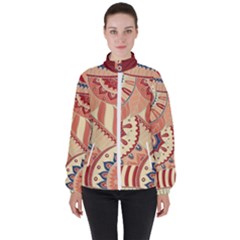 Pop Art Paisley Flowers Ornaments Multicolored 4 Background Solid Dark Red Women s High Neck Windbreaker