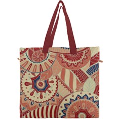 Pop Art Paisley Flowers Ornaments Multicolored 4 Background Solid Dark Red Canvas Travel Bag