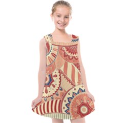 Pop Art Paisley Flowers Ornaments Multicolored 4 Background Solid Dark Red Kids  Cross Back Dress