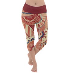 Pop Art Paisley Flowers Ornaments Multicolored 4 Background Solid Dark Red Lightweight Velour Capri Yoga Leggings