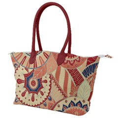 Pop Art Paisley Flowers Ornaments Multicolored 4 Background Solid Dark Red Canvas Shoulder Bag