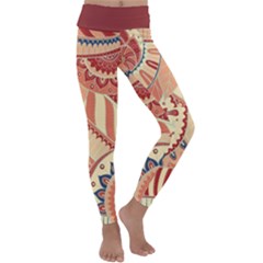 Pop Art Paisley Flowers Ornaments Multicolored 4 Background Solid Dark Red Kids  Lightweight Velour Classic Yoga Leggings