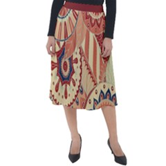 Pop Art Paisley Flowers Ornaments Multicolored 4 Background Solid Dark Red Classic Velour Midi Skirt 