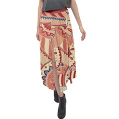 Pop Art Paisley Flowers Ornaments Multicolored 4 Background Solid Dark Red Velour Split Maxi Skirt