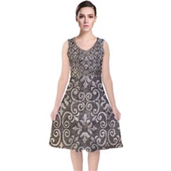 Grasmere Silver V-neck Midi Sleeveless Dress  by DeneWestUK