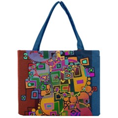 Modern Geometric Art   Dancing In The City Background Solid Dark Blue Mini Tote Bag by EDDArt