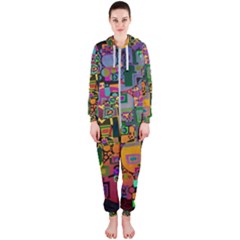 Modern Geometric Art   Dancing In The City Background Solid Dark Blue Hooded Jumpsuit (ladies) 