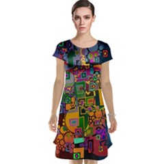 Modern Geometric Art   Dancing In The City Background Solid Dark Blue Cap Sleeve Nightdress by EDDArt