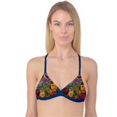 Modern Geometric Art   Dancing In The City Background Solid Dark Blue Reversible Tri Bikini Top