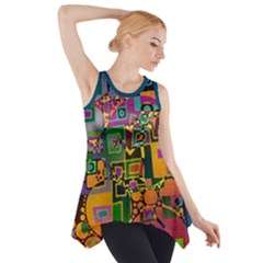 Modern Geometric Art   Dancing In The City Background Solid Dark Blue Side Drop Tank Tunic