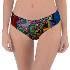 Modern Geometric Art   Dancing In The City Background Solid Dark Blue Reversible Classic Bikini Bottoms by EDDArt