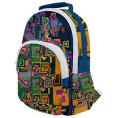 Modern Geometric Art   Dancing In The City Background Solid Dark Blue Rounded Multi Pocket Backpack