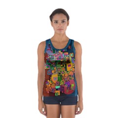 Modern Geometric Art   Dancing In The City Background Solid Dark Blue Sport Tank Top  by EDDArt