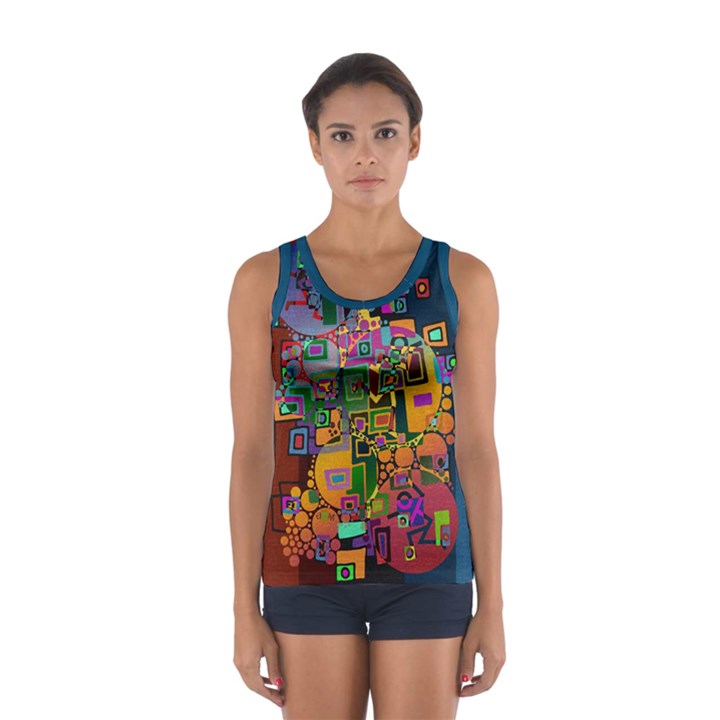 Modern Geometric Art   Dancing In The City Background Solid Dark Blue Sport Tank Top 