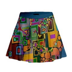 Modern Geometric Art   Dancing In The City Background Solid Dark Blue Mini Flare Skirt by EDDArt