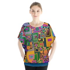 Modern Geometric Art   Dancing In The City Background Solid Dark Blue Batwing Chiffon Blouse