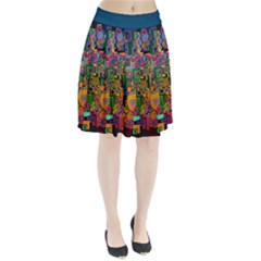 Modern Geometric Art   Dancing In The City Background Solid Dark Blue Pleated Skirt