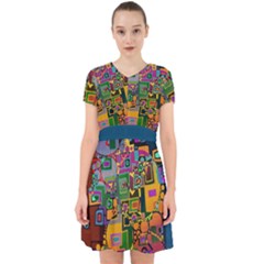 Modern Geometric Art   Dancing In The City Background Solid Dark Blue Adorable In Chiffon Dress