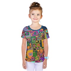 Modern Geometric Art   Dancing In The City Background Solid Dark Blue Kids  One Piece Tee