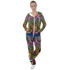 Modern Geometric Art   Dancing In The City Background Solid Dark Blue Women s Tracksuit by EDDArt