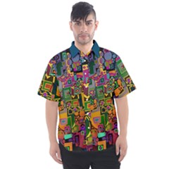 Modern Geometric Art   Dancing In The City Background Solid Dark Blue Men s Short Sleeve Shirt