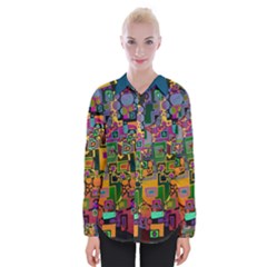 Modern Geometric Art   Dancing In The City Background Solid Dark Blue Womens Long Sleeve Shirt