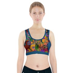 Modern Geometric Art   Dancing In The City Background Solid Dark Blue Sports Bra With Pocket by EDDArt