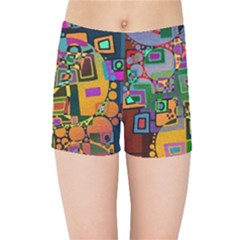 Modern Geometric Art   Dancing In The City Background Solid Dark Blue Kids  Sports Shorts by EDDArt