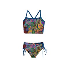 Modern Geometric Art   Dancing In The City Background Solid Dark Blue Girls  Tankini Swimsuit by EDDArt